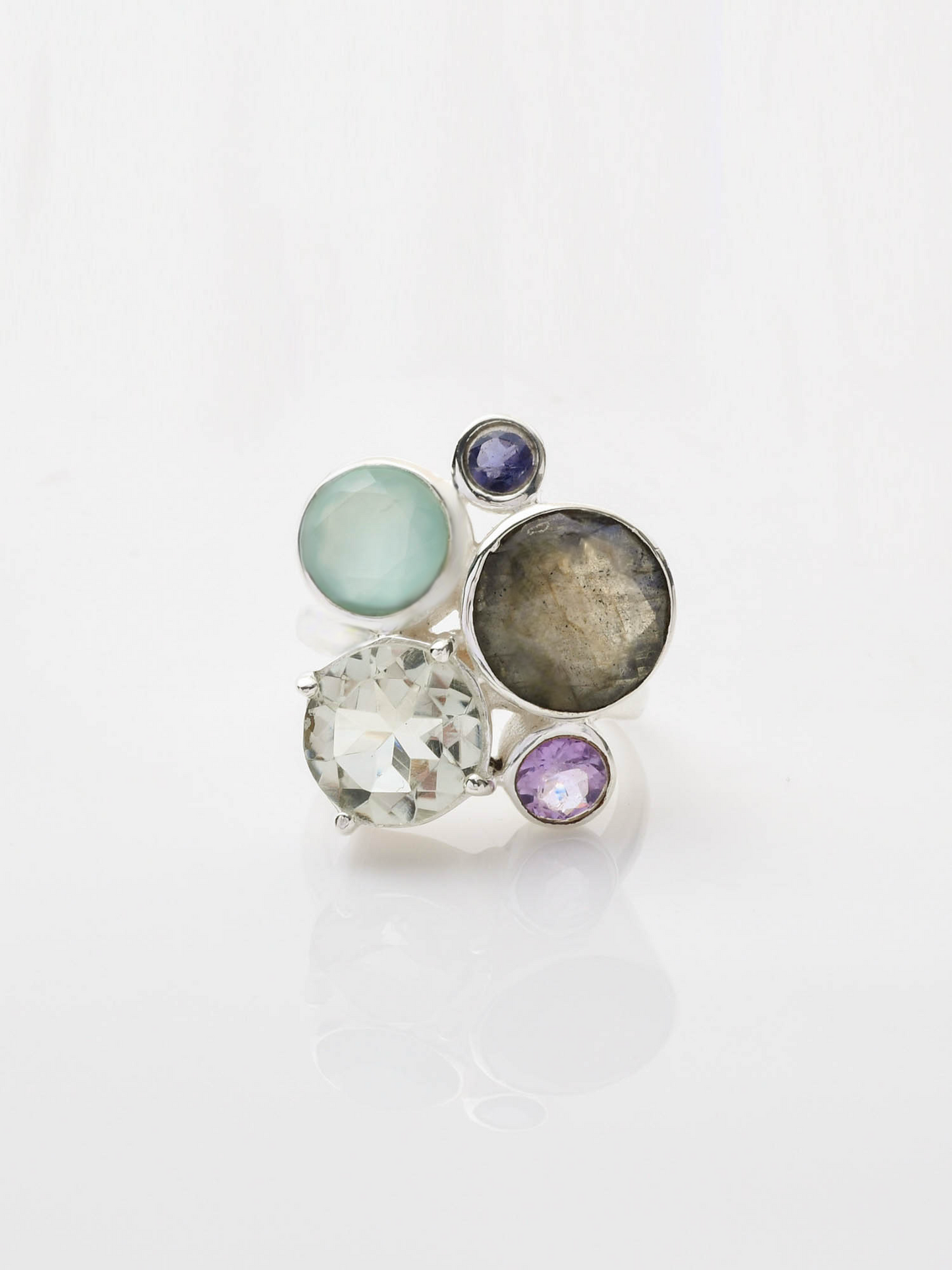 Opulent Cluster Labradorite+GREEN AMETHYST+AQUA CALCEDONY+AMETHYST+IOLITE