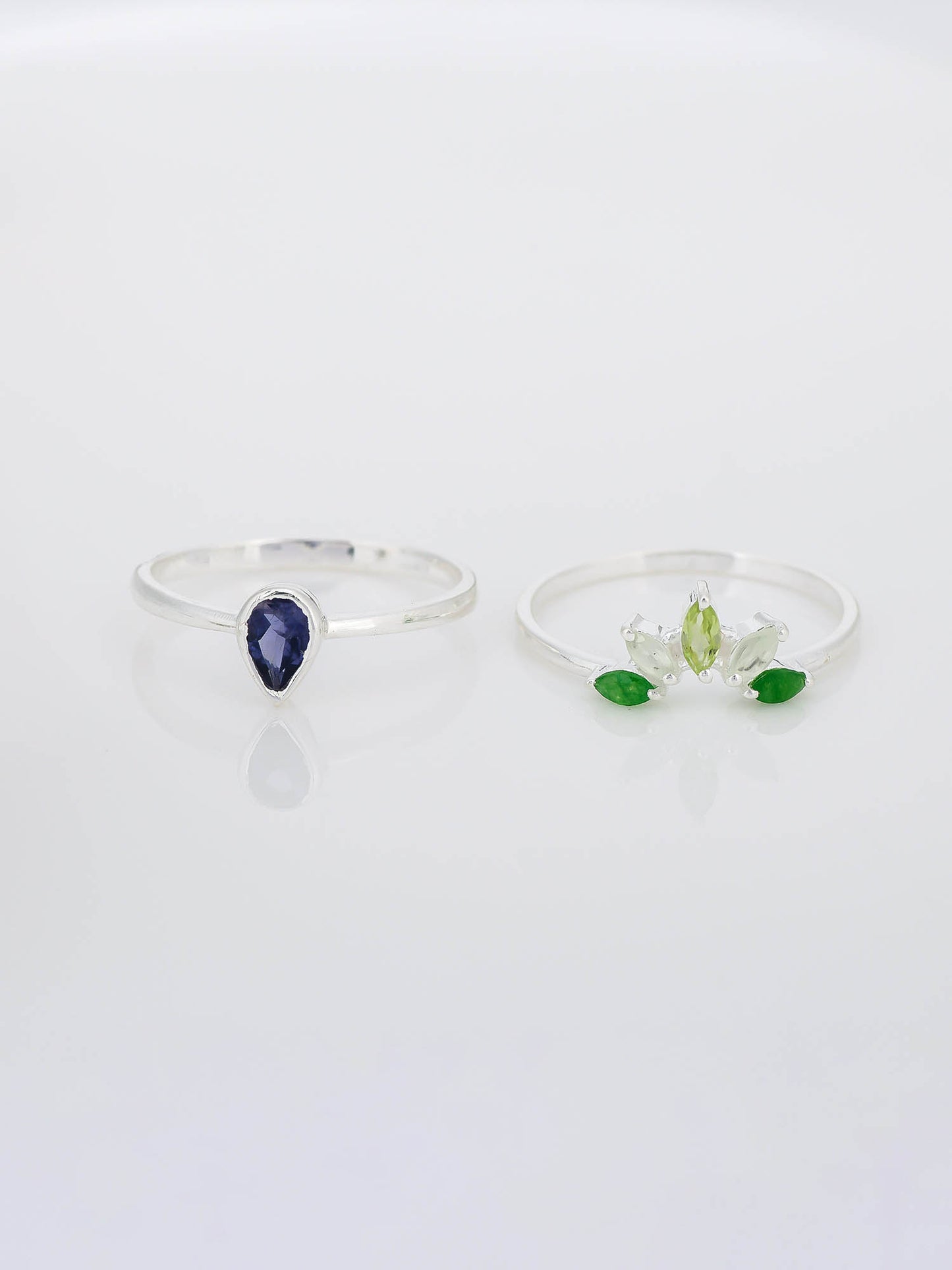 Floral Pair IOLITE+PERIDOT+PRENITE+GREEN JADE