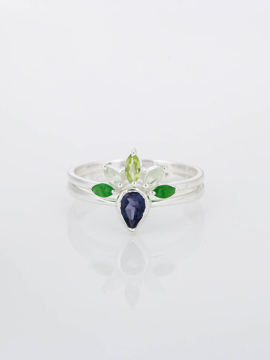 Floral Pair IOLITE+PERIDOT+PRENITE+GREEN JADE